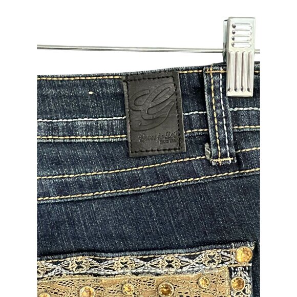 Grace In LA Womens Embroidered Jeans Size 14 Gold Detail Studs Straight - Picture 8 of 16